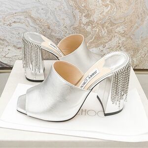 Jimmy Choo Baia rhinestone crystal Mule heel 100 silver size 41 retail $1099